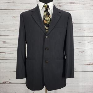 Ralph Ralph Lauren Black 100%Wool Pinstriped Blazer Jacket Size 38R